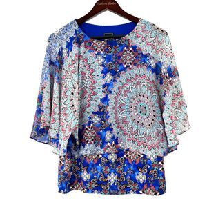 Coco Bianco Blouse Womens Size S Boho Chiffon Flutter Sleeve Boho Top 1392T3